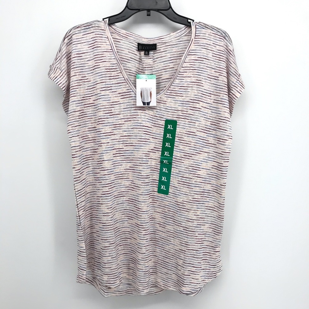 Collection by Bobeau White Striped Short Sleeve T